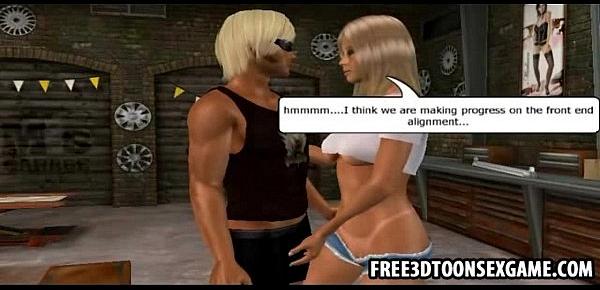  Two sexy 3d cartoon cuties at a garage in sexy threesome